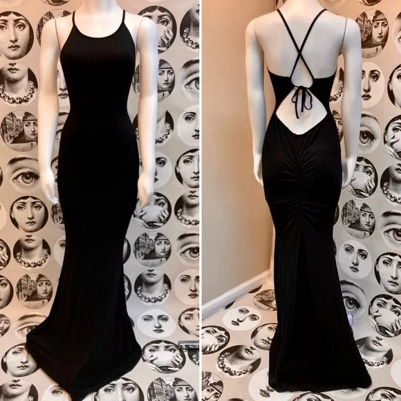 Elegant & Soft Long Maxi Dress w/ Adjustable Straps & Derrière Ruching, Sz S - Picture 2 of 14